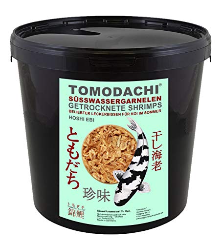 Tomodachi Garnelen, Koifutter, Naturfutter, Koisnack für den Sommer, getrocknete Süßwassergarnelen, Shrimps, Gambas für die Handfütterung der Koi, gesunde, leckere Koibelohnung handzahme Koi 5L Eimer von Tomodachi