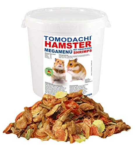 Tomodachi Hamsterfutter, Alleinfutter Hamster mit tierischen Eiweißen - Shrimps, Erbsenflocken, Möhrenflocken, Kräutern, Getreide, Sonnenblumenkernen und Nüssen, Hamster MegaMenü 2kg Eimer von Tomodachi