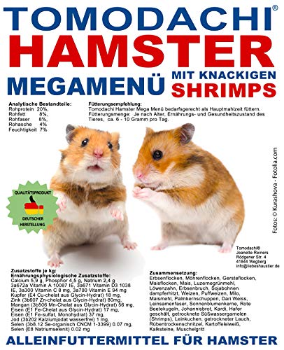 Tomodachi Hamsterfutter, Komplettfutter für Hamster mit Riesengarnelen/tierischen Eiweißen, Karottenflocken, Erbsenflocken, Kräutern, Getreide, Kernen, Nüssen, Hamsternahrung 10kg Sack von Tomodachi