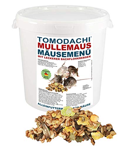 Mäusefutter mit tierischem Eiweiß Gammarus Bachflohkrebse Mäusenahrung viel Gemüse Erbsenflocken Möhrenflocken wenig Pellets 10 Liter Eimer von Tomodachi