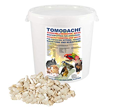 Vogelfutter Sonnenblumenkerne Winterfutter für Wildvögel, Kraftfutter, Energiefutter für Singvögel, Vogeldelikatesse, Wildvogelsnack, Tomodachi® weiße Sonnenblumenkerne, 3kg Eimer von Tomodachi