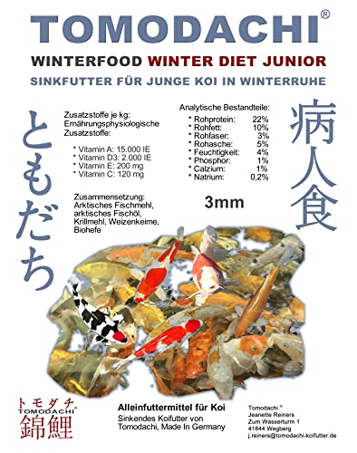 Winterfutter Koi Sinkfutter für kleine Koi im Winter Jungkoifutter schnell sinkende Koifutter Pellets hochverdaulich arktische Rohstoffe Winter Diet Junior Koi Sinkfutter 3mm 15kg von Tomodachi