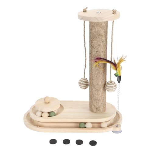 4-in-1-Kratzbaum für Katzen, Katzen-Sisalseil-Kratzbaum mit hängendem Ball, hölzerner Katzenbahn-Spielzeugball mit federnder Feder, interaktiver Kratzbaum für das Spielen von (Oval Turntable) von Tomotato