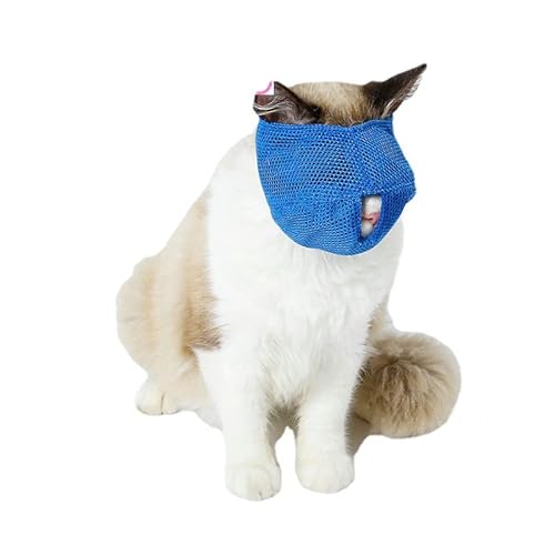 Katzenmundmundgeräte für die Pflege Einer verstellbaren, atmungsaktiven Mesh -Katze -Mundabdeckung für Katzen Kätzchen Katze Pflegezubehör (Blau) von Tomotato