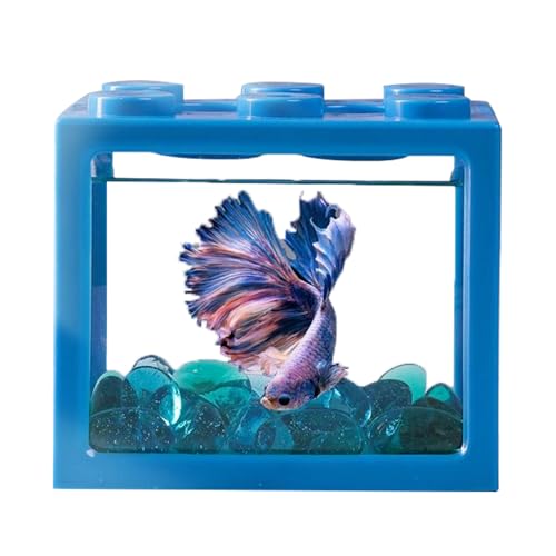 Mini Aquarium, Kunststoff Miniatur Desktop Betta Fisch Tank Tragbare Stapelbare Bausteine Tropische Aquarien für Hause Büro Teetisch Dekor von Tomotato