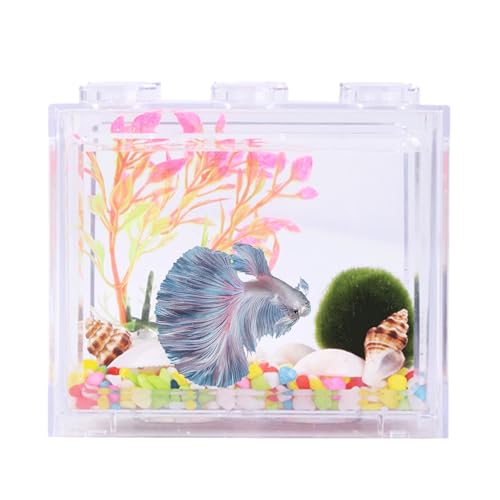 Mini Desktop Aquarium, Kunststoff Miniatur Betta Fisch Tank Tragbare Stapelbare Tropische Aquarium Box für Hause Büro Teetisch Dekor von Tomotato