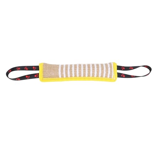 Tomotato Training Jute Tug Toy 2 Griffe ziehen Seil für Hundetraining für Welpen und kleinere Hunde Tränenresistentes Leinenhundtrainingsinstrument (Gelbe Rand -Fußabdruckmuster) von Tomotato