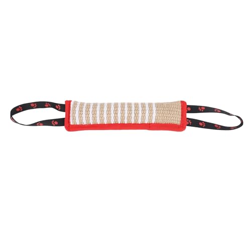 Tomotato Training Jute Tug Toy 2 Griffe ziehen Seil für Hundetraining für Welpen und kleinere Hunde Tränenresistentes Leinenhundtrainingsinstrument (Roter Rand -Fußabdruckmuster) von Tomotato