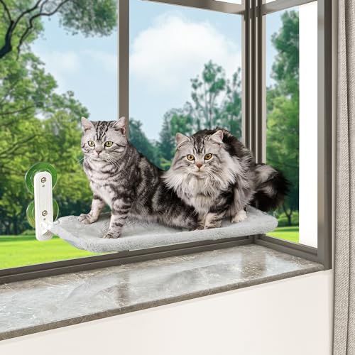 TomteNisse Katzen-Fenster-Hängematte, faltbare Katzen-Fenster-Hängematte mit 4 starken Saugnäpfen, schnurlose Katzen-Sitzstange, massiver Metallrahmen und weicher Bezug, Katzenhängematte für Fenster von TomteNisse