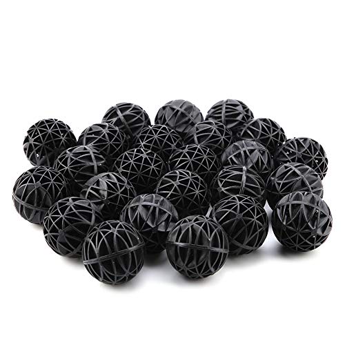 Tomvorks Bioporöser Filter Biochemischer Ball Aquarium Teich Filtermaterial für Aquarium Aquarium Teich Leichter PVC-Schwamm Schwarz 50 Stück (76mm mit Baumwolle) von Tomvorks