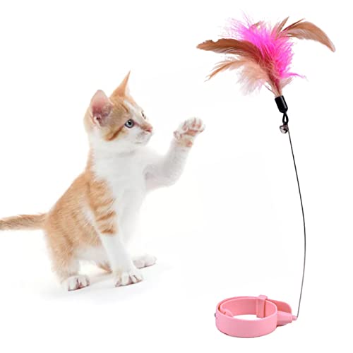 Tomvorks Katzenfederhalsband, Spielzeug, Verstellbares, Flexibles, Interaktives Katzenfederstabhalsband mit Glocke für das Katzenspiel Im Innenbereich (Rosa) von Tomvorks