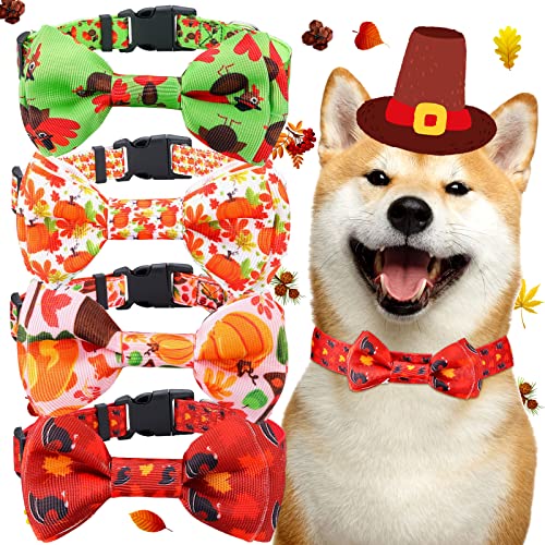 4 Pack Thanksgiving Hundehalsband mit Fliege Verstellbarer Schnellverschluss Fall Kürbis Ahornblatt Urlaub Truthahn Halsband Hundehalsband Fliege Hund Fliege Halsbänder für große Hunde Mittlere Hund von Tondiamo