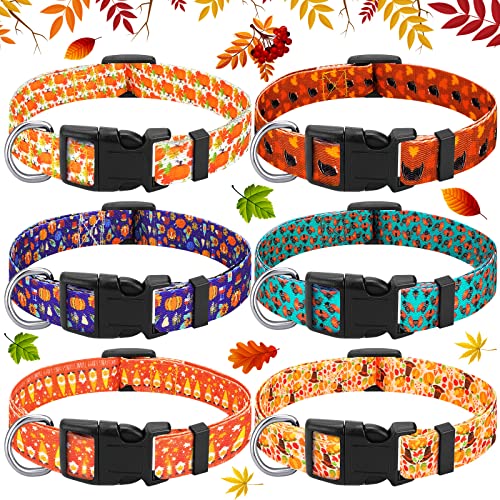 6 Stück Thanksgiving Hundehalsband Herbst Hundehalsband Nylon Verstellbar Leicht Hundehalsband Truthahn Kürbis Ahornblatt Muster Sicherheitshalsband mit Kunststoffschnalle für Welpen Kleine Mittlere von Tondiamo