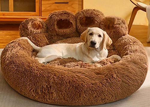 TongHa Donut-Hundebett, weich, flauschig, bequem, aus Kunstfell, waschbar, großes Kuschelkissen, Plüschnest, rutschfest, Hundebox von TongHa