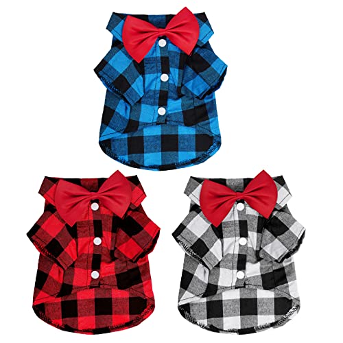 Tongcloud 3 Pack Plaid Puppy Cat Shirt Cute Dog Shirt Cat Shirt Dog Plaid Shirt Dog Shirts for Extra Small Dogs Cats Birthday Party and Holiday Photos (Red, Blue and White, XX-Large) von Tongcloud