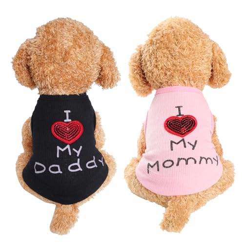 Tongcloud Hunde-Shirts für kleine Hunde, ausdrucksstarke Haustierweste, ärmellos, mit "I Love My Mommy" I Love Daddy-Slogan, ärmellos, Hunde-T-Shirts (rosa Mama und schwarzer Papa) von Tongcloud