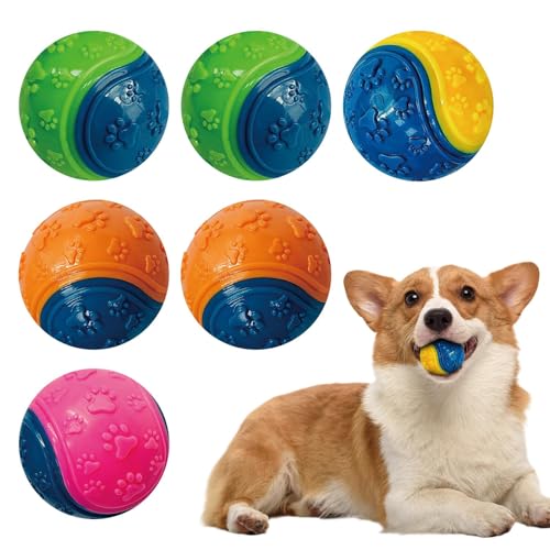 Quietschender Hundeball, Hundespielzeug, Kauspielzeug, Zahnreinigung, Haustier-Trainingsball, interaktiver Hundeball für Welpen, kleine, mittelgroße oder große Hunde (Größe: 6 Stück) von Tongdejing