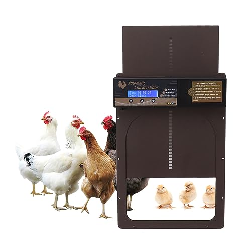 Farm Automatische Hühnerstalltür, Aluminiumlegierung, IP45 Wasserdicht, Programmierbare Hühnerstalltür mit LED-Bildschirm, Timing-Modus, für Farm Home (Kaffee) von Tonysa