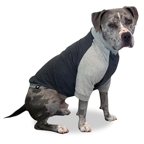 Tooth & Honey Hunde-Pullover-Shirt für große Hunde, atmungsaktive Baumwolle und Spandex, mit vollständiger Abdeckung unter dem Bauch, Dunkel- und Hellgrau, großes Hunde-Shirt für Allergie und von Tooth & Honey