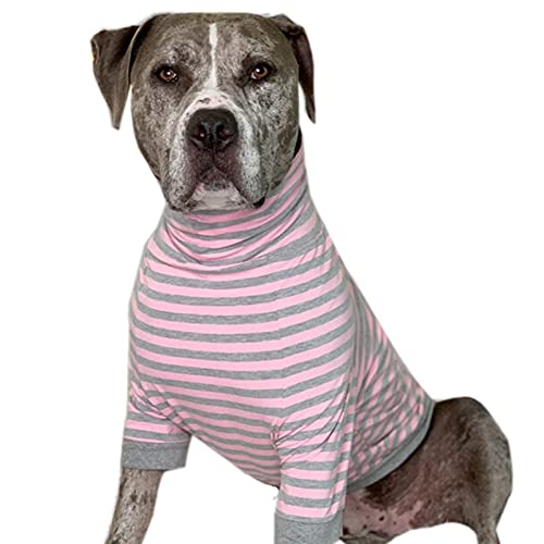 Tooth & Honey Pullover für große Hunde, Streifenhemd, voller Bauchschutz, für große Hunde, Pitbull-Shirt, Pink und Grau (groß) von Tooth & Honey