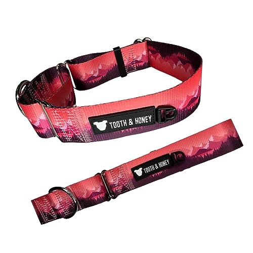 Zahn- und Honig-Pitbull 1,5 Mountain Sunset Martingale Halsband (Pink Mountain Print) von Tooth & Honey