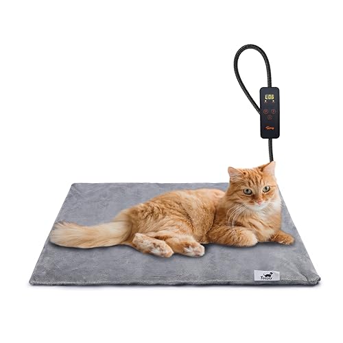 Toozey Katzen & Hund Heizmatte Innen 45 * 40cm, Timing & Temperatur Einstellbar Sicher Elektrisch Haustier Heizdecke, Weicher Wärmedecke für Neugeborene/Klein/Altere Katze und Hund, Grau - S von Toozey