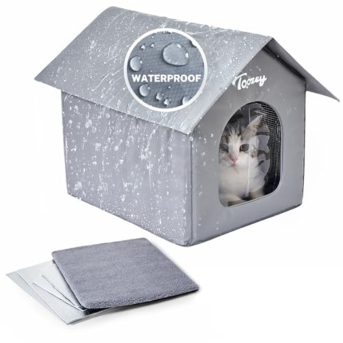 Toozey Vollständig wasserdichtes Katzenhaus für den Außenbereich mit 4 Isolierplatten, isoliertes Feral-Katzenhaus mit herausnehmbarer weicher Matte, sicheres Wildkatzenhaus für den Winter, schnelle von Toozey