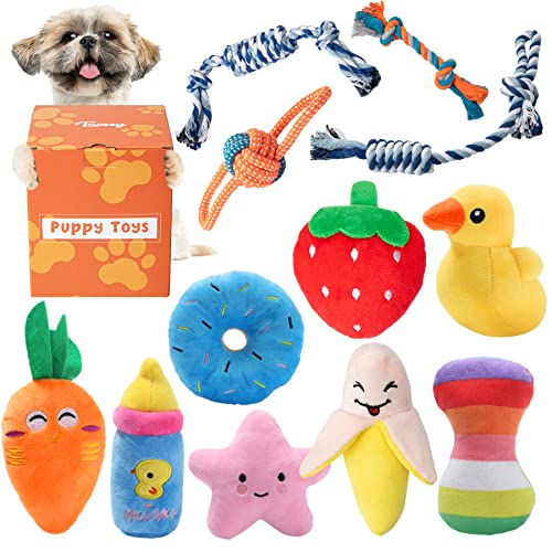 Toozey 12 Pack Puppy Teething Toys for Small Dogs - Plush Squeaky & Rope Chew Set Bundle, Safe Durable and Non-Toxic for Interactive Play and Dental Health von Toozey