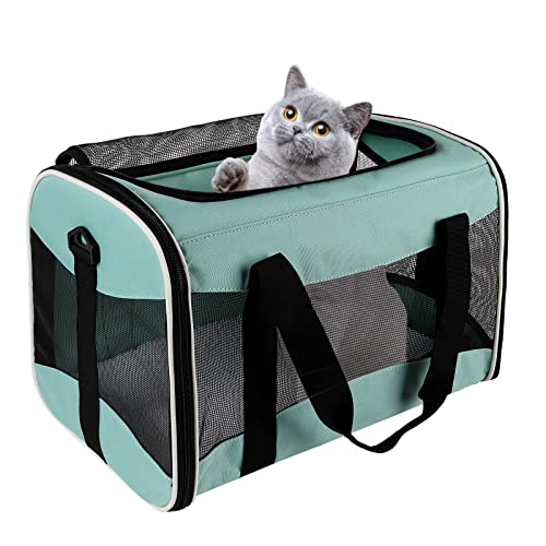 Tragetasche für Katzen, bis zu 13,6 kg, weiche Seiten, tragbar und atmungsaktiv, Haustier-Reisetasche, abnehmbares Fleece-Pad, zusammenklappbar für große Katzen, kleine Hunde (XL, grün) von Top tasta