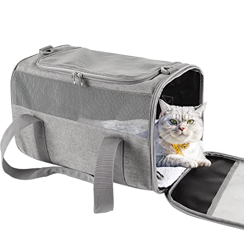 Superpetbag Katzentragetasche, Haustier-Tragetasche für kleine, mittelgroße Katzen, Hunde, Welpen bis zu 9 kg, TSA-Fluggesellschaften genehmigt, faltbare Reise-Welpen-Tragetasche (Medium, Grau) von Top tasta