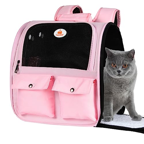 Top tasta Katzen-Rucksack-Tragetasche, von Fluggesellschaften zugelassen, belüftetes Design, atmungsaktives Netzgewebe für kleine Katzen und Hunde zum Wandern und Camping, tragen bis zu 11,3 kg (Rosa) von Top tasta