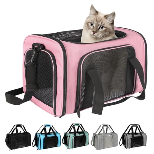 Top tasta Transportbox für Hunde und Katzen, für große Katzen, kleine Hunde, weiche Seiten, für Welpen bis zu 11,3 kg, tragbar, faltbar, für Hunde und Katzen, Größe L, Rosa, 20 x 13 x 13 cm von Top tasta