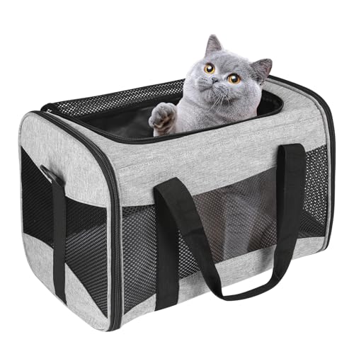 Tragetasche für Katzen – Haustier-Tragetasche, von Fluggesellschaften zugelassen, tragbare und atmungsaktive Haustier-Reisetasche, abnehmbares Fleece-Pad, zusammenklappbare Katzentragetasche für von Top tasta