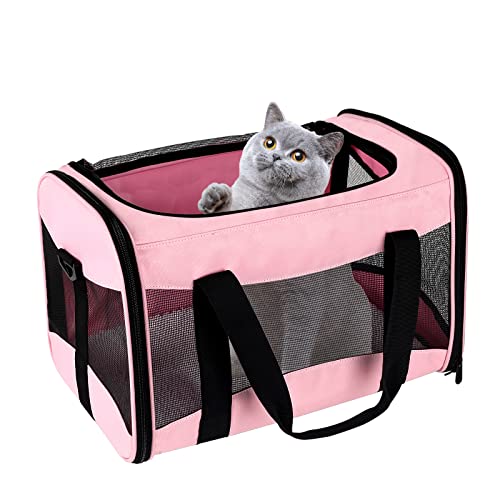 Tragetasche für Katzen – Haustier-Tragetasche von Fluggesellschaften zugelassen, tragbar und atmungsaktiv, Haustier-Reisetragetasche, abnehmbares Fleece-Pad, kleine Katzen und Hunde (Medium, Rosa) von Top tasta