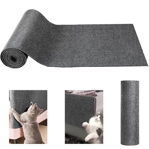 TopBine 2 Stück Selbstklebende Kratzmatte Katzen, 30 * 100cm Trimmbare Katzenkratzbretter Grau Selbstklebend Kratzmatte Katze kratzbretter DIY Trimmbarer Teppich Matte für Schützt Teppiche Sofa von TopBine