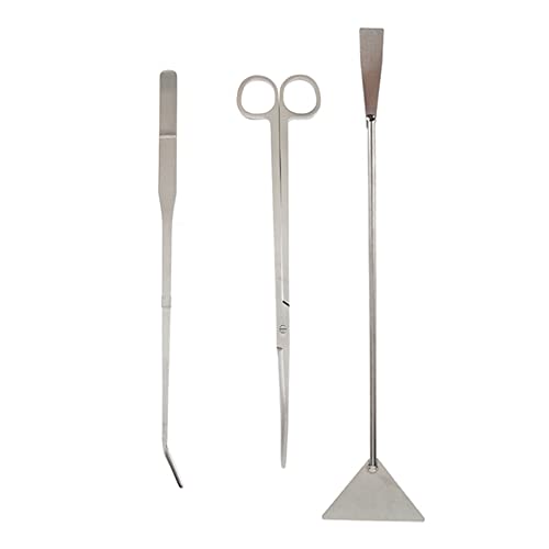 3 Stück Aquarium Werkzeugset Aquascaping Tool Set mit lang Pinzette Schere Kiesspatel Spatel Edelstahl für Anfänger Aquarist Maintenance Pflanzenpflege - Mattes Silber von TopHomer