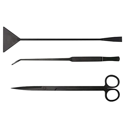 3 Stück Aquarium Werkzeugset Aquascaping Tool Set mit lang Pinzette Schere Kiesspatel Spatel Edelstahl für Anfänger Aquarist Maintenance Pflanzenpflege - Schwarz von TopHomer