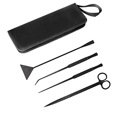 4 in 1 Aquarium Aquascaping Set Edelstahl Werkzeugsätze für Anfänger Aquarien Design Wasserpflanzen Trim, Lang Pinzette, Schere und Spatel (Schwarz) von TopHomer