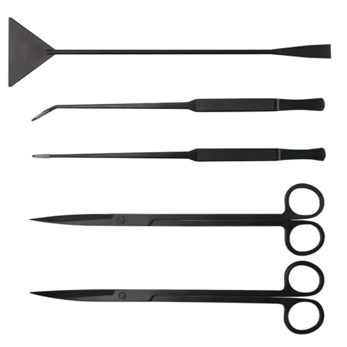 5-in-1-Aquarium-Werkzeug-Set, Edelstahl-Schere, Pinzette, Spatel, Aquascaping-Kit für Aquarien und Wasserpflanzen (schwarz) von TopHomer