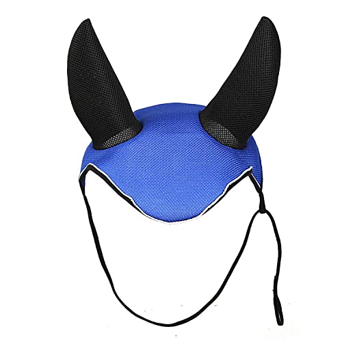 Fliegenschleier Polyester mit elastischem Ohrenschutz mit Doppelseil für Pferde dunkelblau von TopHomer