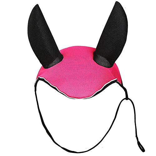 Fliegenschleier Polyester mit elastischem Ohrenschutz mit Doppelseil für Pferde rosa von TopHomer