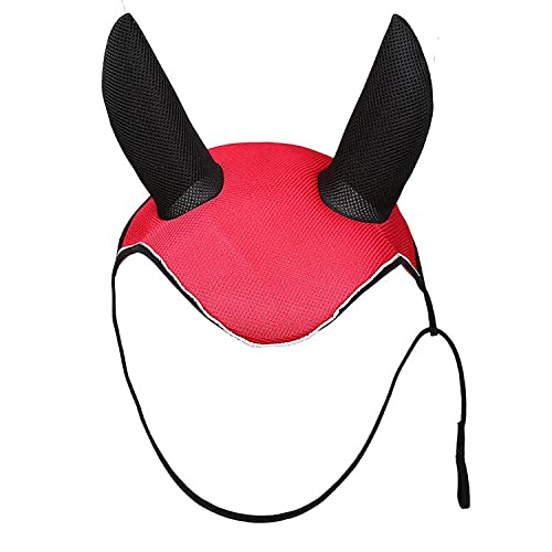 Fliegenschleier Polyester mit elastischem Ohrenschutz mit Doppelseil für Pferde rot von TopHomer