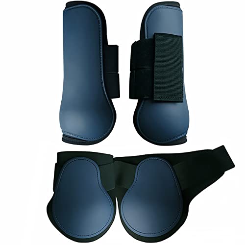 TopHomer 4 Stück Pferdesehnenstiefel verstellbar vorne und hinten Beinstiefel Stoßdämpfung Stiefel Fit für Pferde Beinschutz Reitsehnenschutz Pferd Sprungbandage (blau, extra groß) von TopHomer