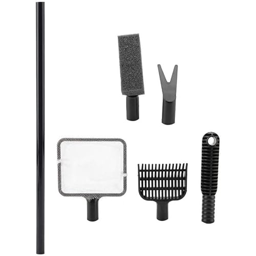 TopHomer 4 in 1 Aquarium Aquarium Reinigungsset, Fischnetz + Kiesegge + Pflanzen Clip + Schwammbürste Aquarium Kiesreiniger von TopHomer