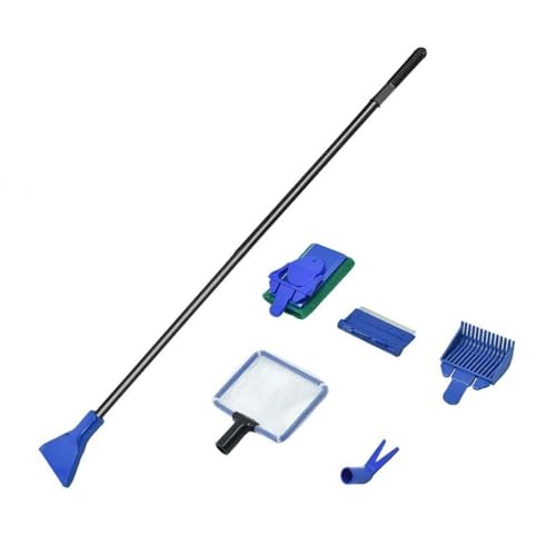 TopHomer 5 in 1 Aquarium Reinigungsset, Aquarium Werkzeugset mit Kiesrechen, Pflanzengabel, Schwammbürste, Algen Schaber, Fischernetz von TopHomer