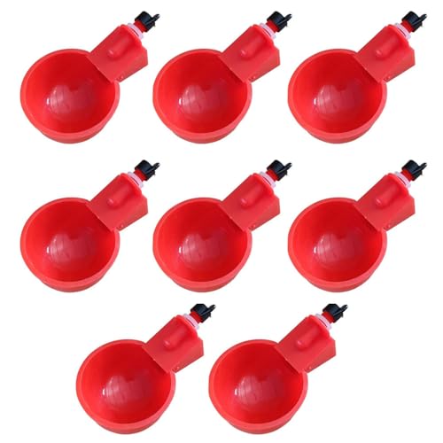 TopHomer 8-teiliges rotes Hühnertränke-Becher-Set aus PP, automatischer Wasserspender, Geflügeltränke-Set für Enten, Gänse, Vögel, Küken, Hühner, Truthähne von TopHomer