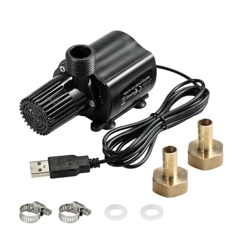 TopHomer DC 5V USB bürstenlose Tauchwasserpumpe 500L/H 4W Mini Aquarium Pumpe Außengewinde Unterwasserpumpe mit 1,5 m Kabel, 2 Stück Messingdüsen für Aquarium Haustier Wasserbrunnen Hydrokultursystem von TopHomer