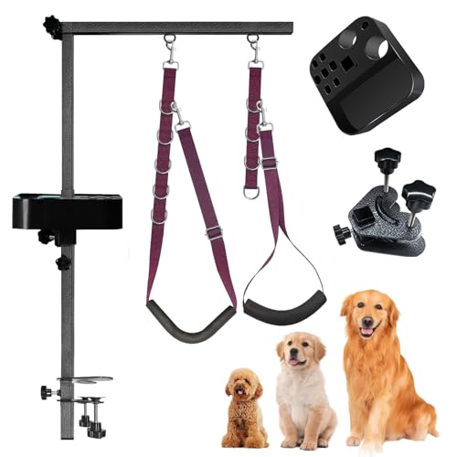 TopLove Fellpflegetisch für Hunde, 88,9 cm, höhenverstellbarer Fellpflege-Arm mit Clip, Pflegewerkzeug-Aufbewahrungsbox und Schlaufen-Lariat, faltbarer Fellpflege-Arm für kleine bis mittelgroße von TopLove