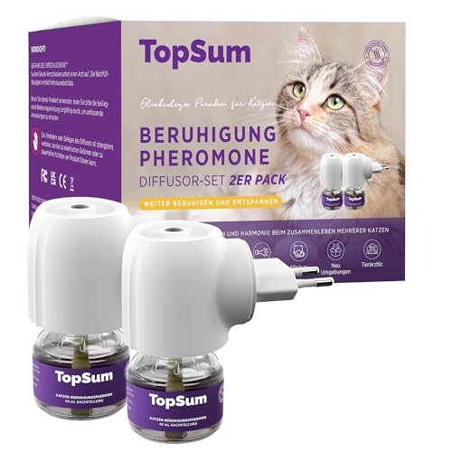 TopSum Pheromone Katzen Diffusor Kit: Katzen Pheromone Starterset - Entspannungs- & Anti-Stress-mittel Für Katzen - Katzen Beruhigung Diffusor Kit - Katzen Anti Stress Pheromone, 2 Pack (Lila) von TopSum