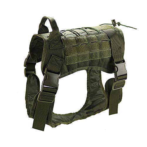 Taktisches Hundegeschirr, K9 Working Dog Weste, kein ziehbares verstellbares Haustiergeschirr mit Frontclip und Griff für mittelgroße Hunde Training Hunting-Green-XL von TopTie